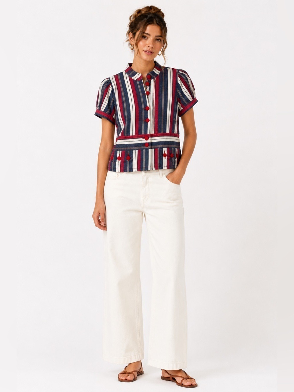 Anthropologie Taikonhu Ferry Boat Striped Cropped Short Sleeve Jacket   Size 12